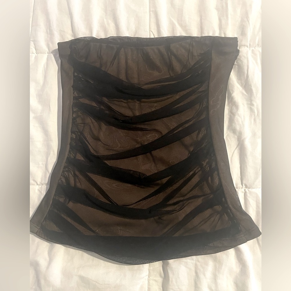 Black/Nude Mesh Crop Top